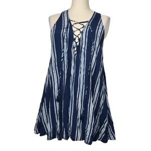 Show Me Your Mumu Blue White Striped Rancho Mariage Lace Up Mini Dress XS